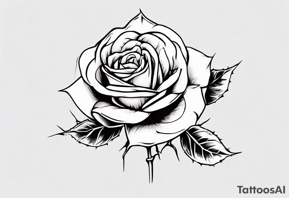 a one-line rose, add some splattered red blood and thorns, small, very simple, with the name Jesus as the stem tattoo idea
