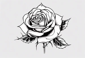 a one-line rose, add some splattered red blood and thorns, small, very simple, with the name Jesus as the stem tattoo idea