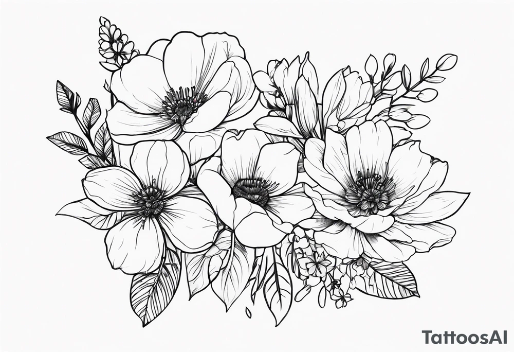 Small birth flower bouquet tattoo idea