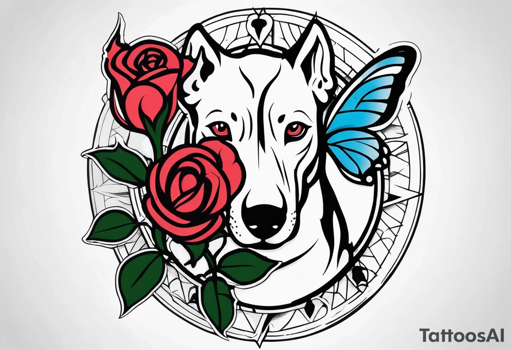 Rose with Dagger, Wolf, Butterfly, "Nice Try", vinyl record, 444 Angel, Hour Glass, Bull Terrier Portrait tattoo idea