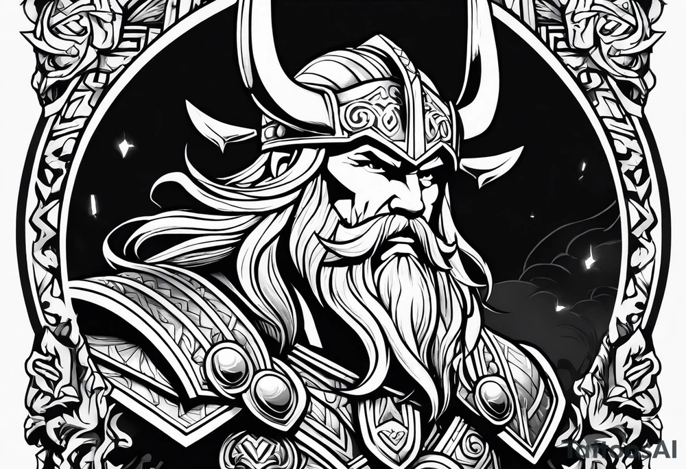 thor norse god of thunder with norse letter tattoo idea