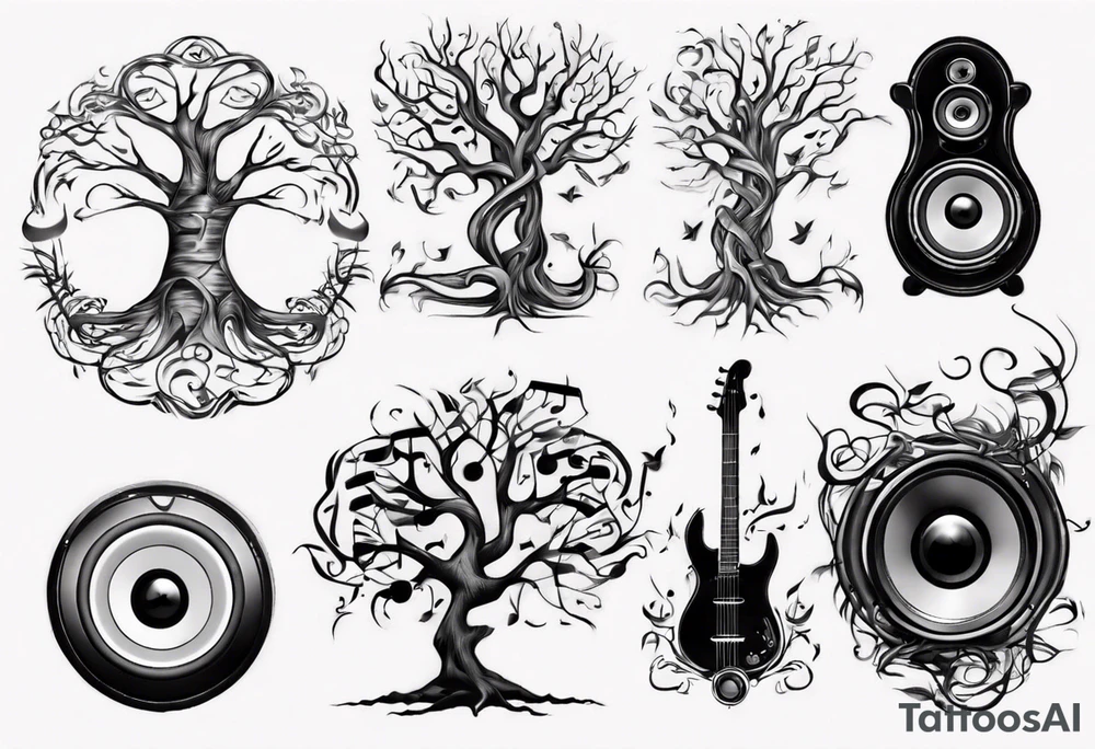 music speaker note tree stave tattoo idea