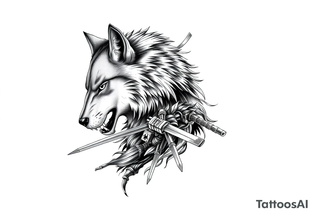 Arm Tattoo.

Hyper realistic Wolf, Samurai, with additional complexity tattoo idea