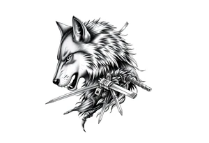 Arm Tattoo.

Hyper realistic Wolf, Samurai, with additional complexity tattoo idea
