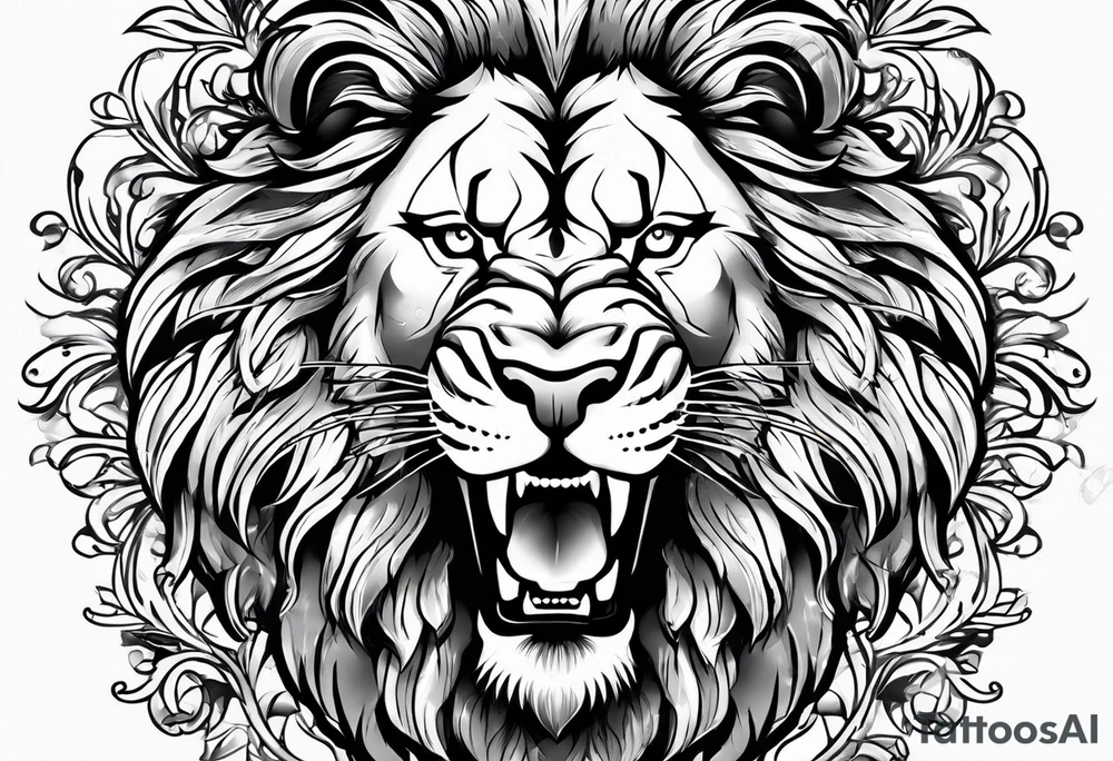 A lion roaring showing its beautiful teeth tattoo idea