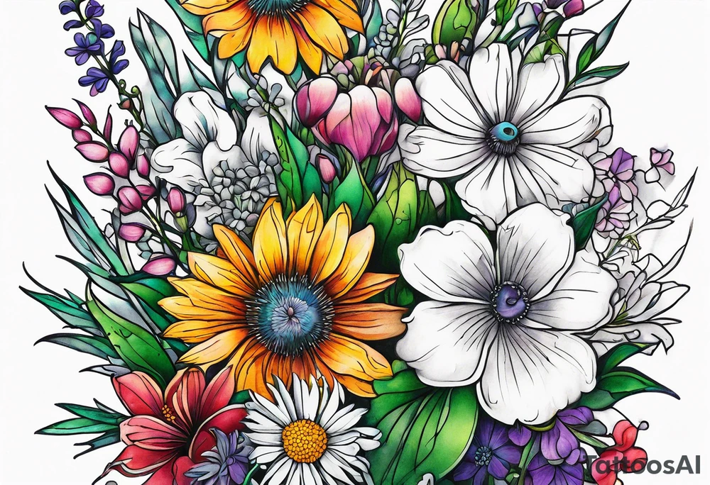wildflower bouquet tattoo idea