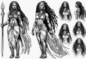 African female Viking warrior full body angelic
slim long face long braided hair descending from heaven tattoo idea