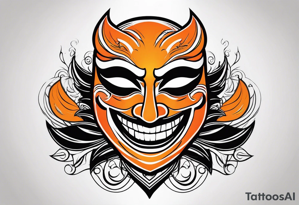 Laughing mask that is orange and black simplistic tattoo idea