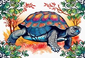 Colourful tortoise with trees tattoo idea