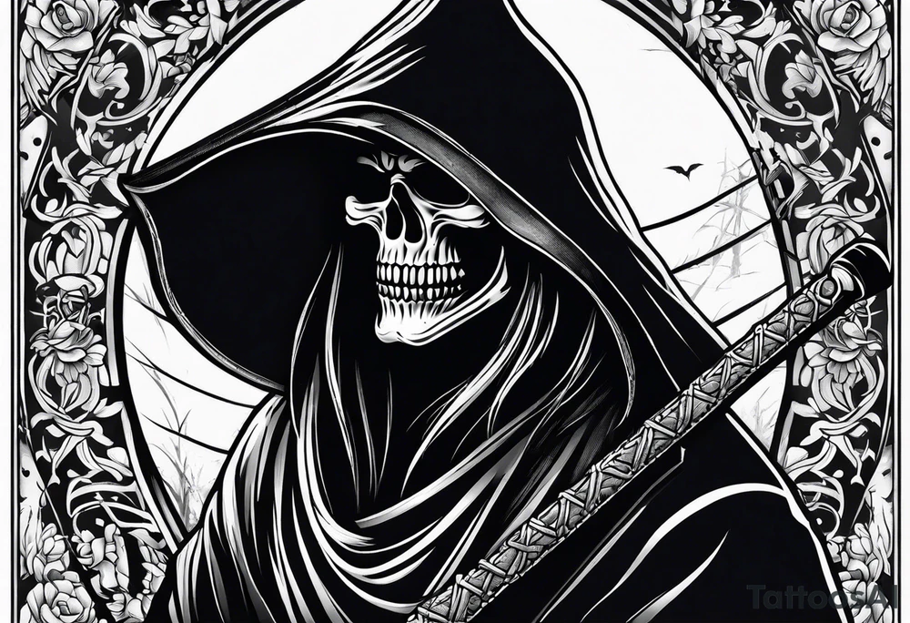 katana with grim reaper tattoo idea