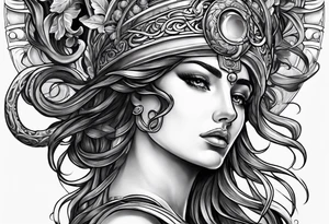 Athena sad looking up at medusa tattoo idea