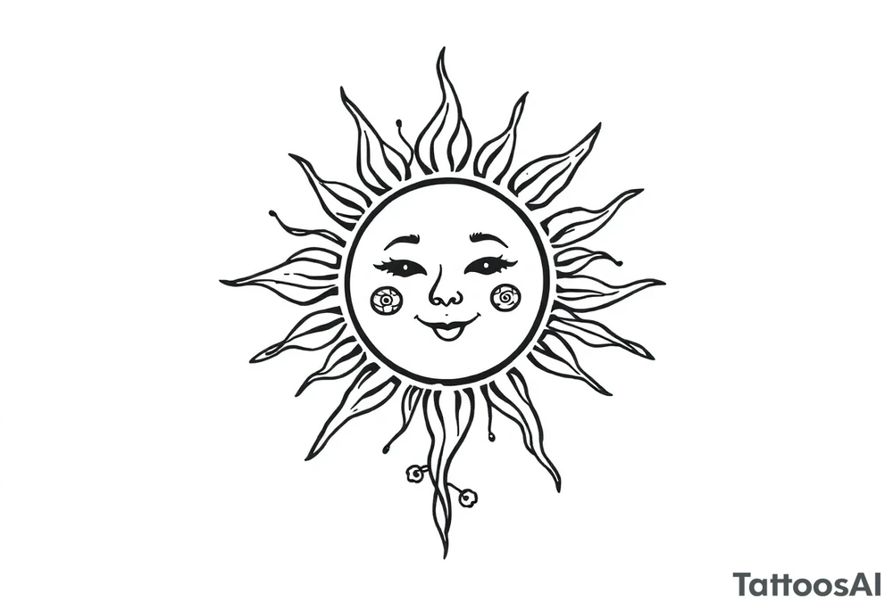 Sun with stem and leaves tattoo idea