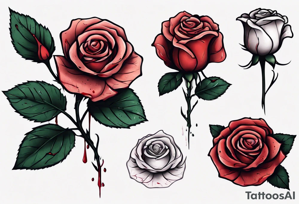just the flower part of the rose with a stem that is bleeding, simple tattoo idea