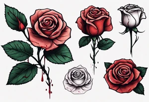 just the flower part of the rose with a stem that is bleeding, simple tattoo idea