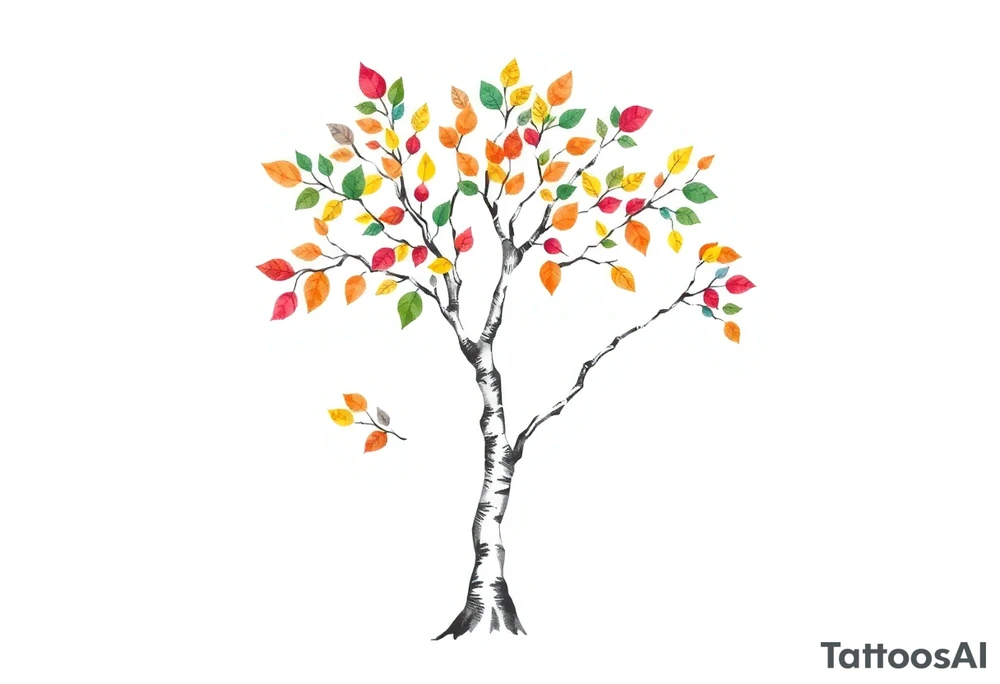birch tree with coloured leaves tattoo idea