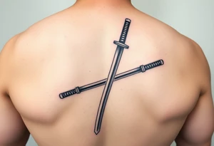 Katana with a black belt and fabled written in korean tattoo idea