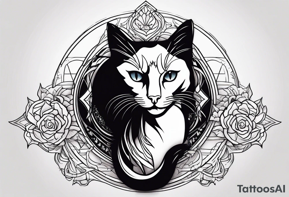 Black cat with half dead tattoo idea