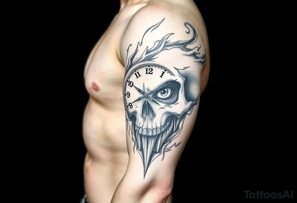 Clock, eye, skull tattoo idea