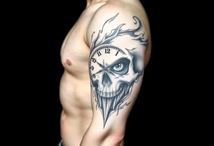 Clock, eye, skull tattoo idea