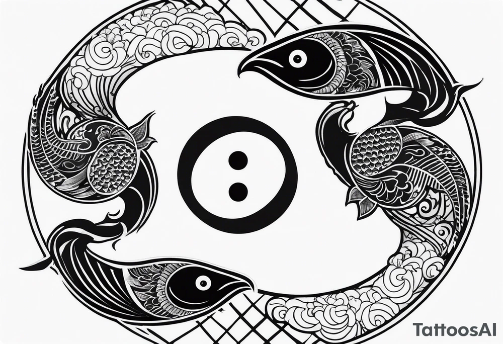 yin yang irezumi fishes japanese patterns tattoo idea