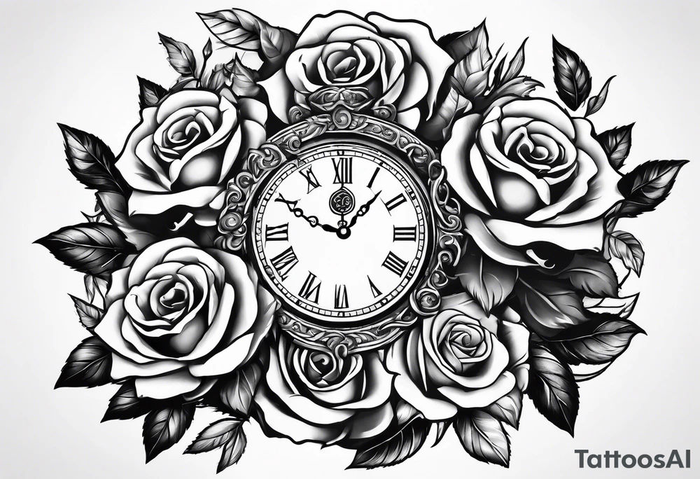 Greek gods roses and a clock tattoo idea