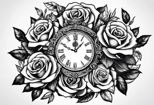 Greek gods roses and a clock tattoo idea