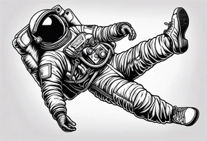An astronaut floating upside down with jordan shoes on his feet tattoo idea
