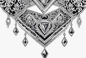 Chunky diamond necklace with lace and gemstones tattoo idea
