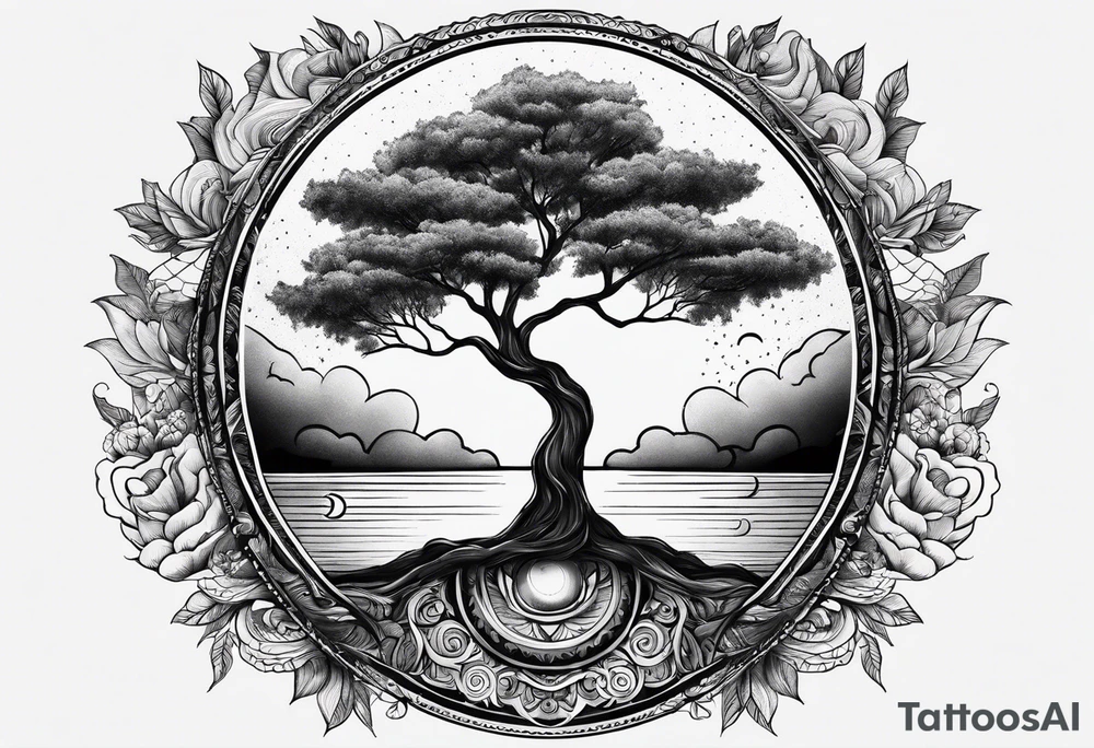 Tree holding the sun and the moon tattoo idea