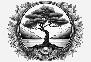 Tree holding the sun and the moon tattoo idea