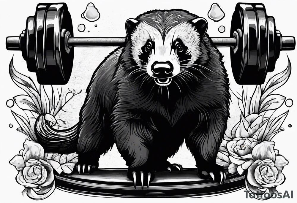Muscular old honey badger lifting weights tattoo idea