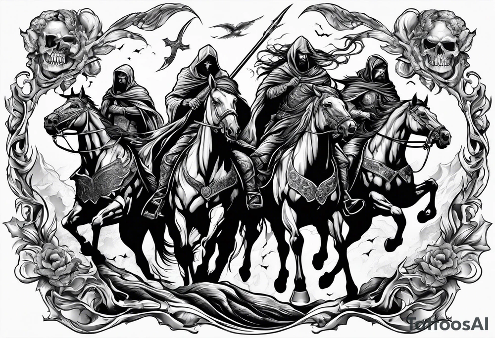 4 horsemen of the apocalypse with skulls tattoo idea