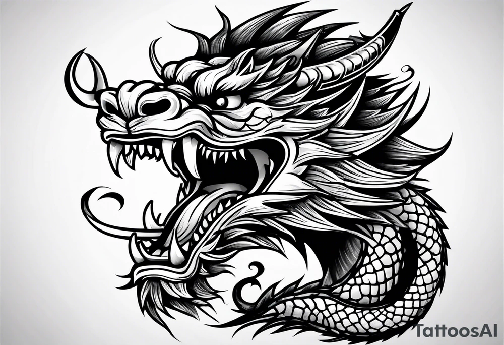 Animal head of a chinese dragon who is angry ONLY THE HEAD tattoo idea