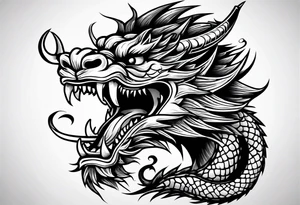 Animal head of a chinese dragon who is angry ONLY THE HEAD tattoo idea