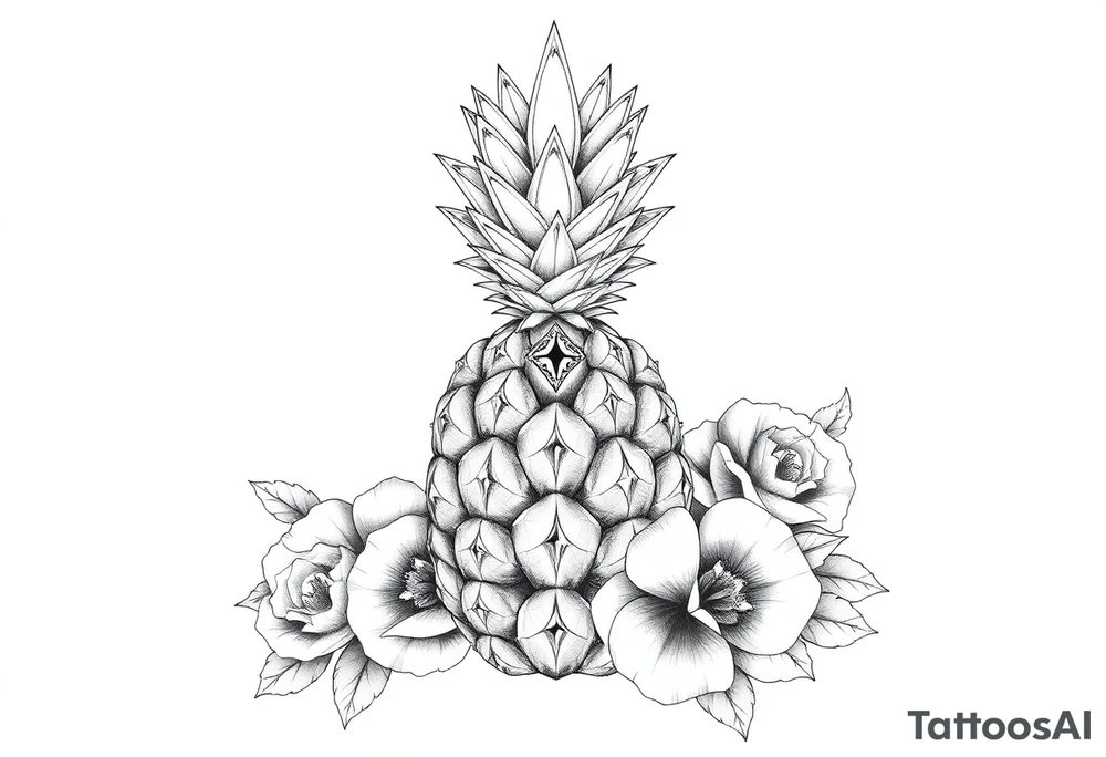 powerful pineapple with a crown,and diamonds and roses and peaches tattoo idea