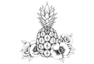 powerful pineapple with a crown,and diamonds and roses and peaches tattoo idea