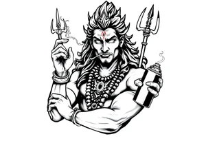 Shiva smoking a joint with one hand and holding spray paint with another hand tattoo idea
