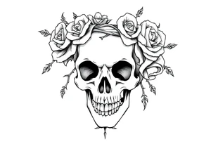 ornate skull adorned with crown of wild roses and thorns tattoo idea