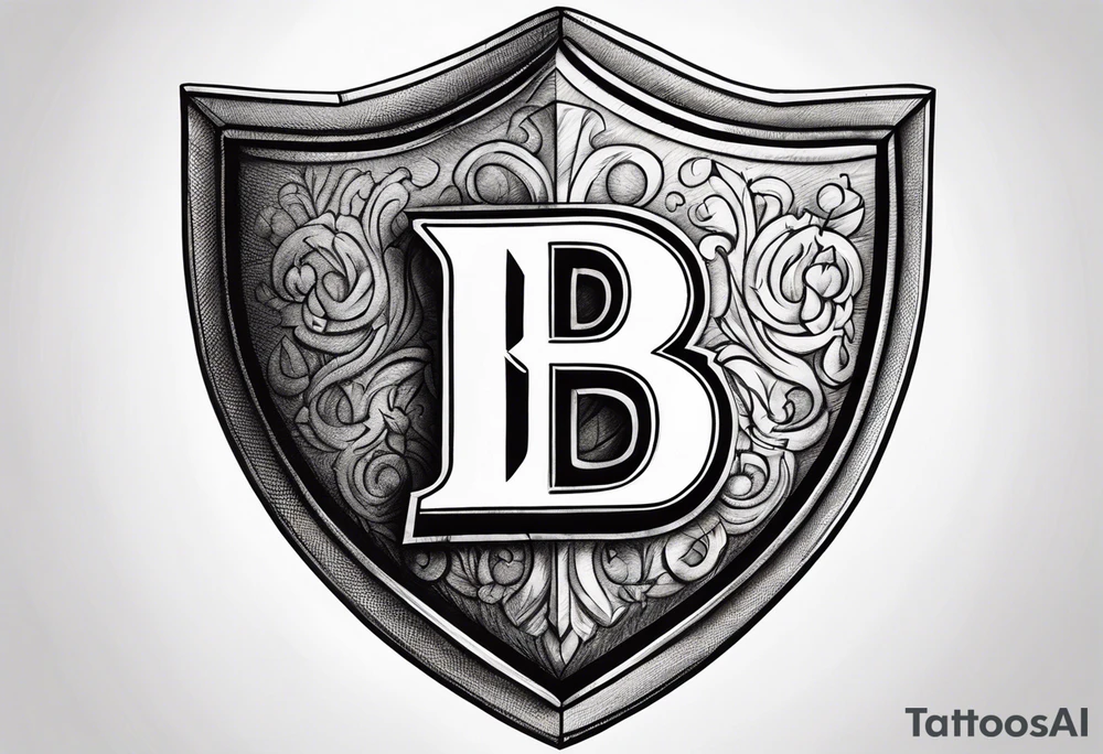 letter B on shield tattoo idea