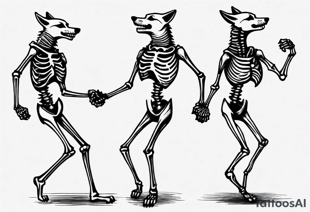two wolf skeletons dancing salsa tattoo idea