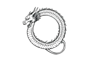 Beautiful asian dragon in the shape of a circle, eating its own tail tattoo idea