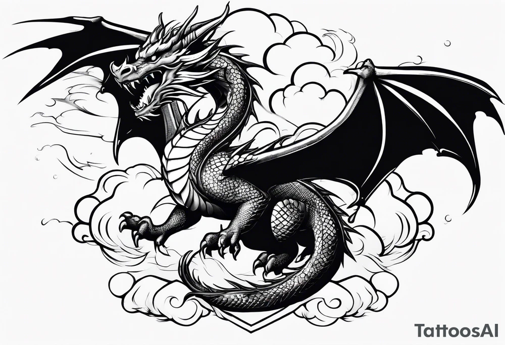 Dragon soaring through clouds tattoo idea