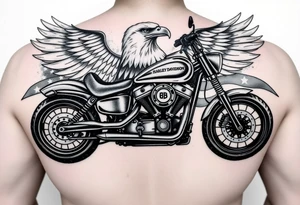 Harley Davidson sporter motorcycle with bald eagle American flag background tattoo idea