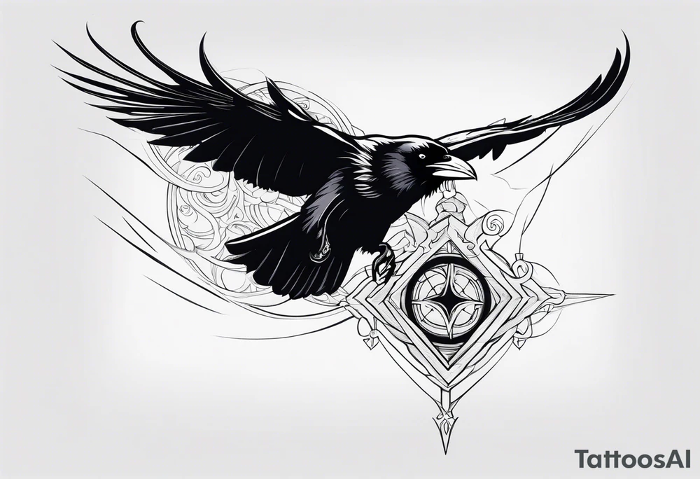 Evil raven in flight tattoo idea