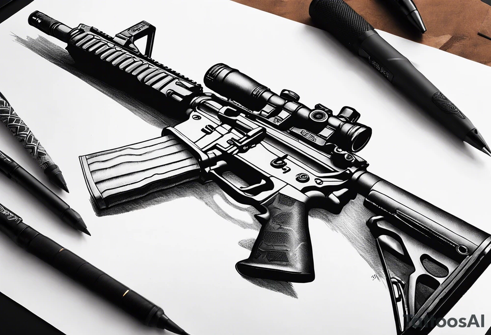 Ar-15 , квіти , гільзи приціл каліматорний tattoo idea