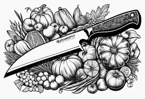 Chef knife with vegetables inside blade tattoo idea