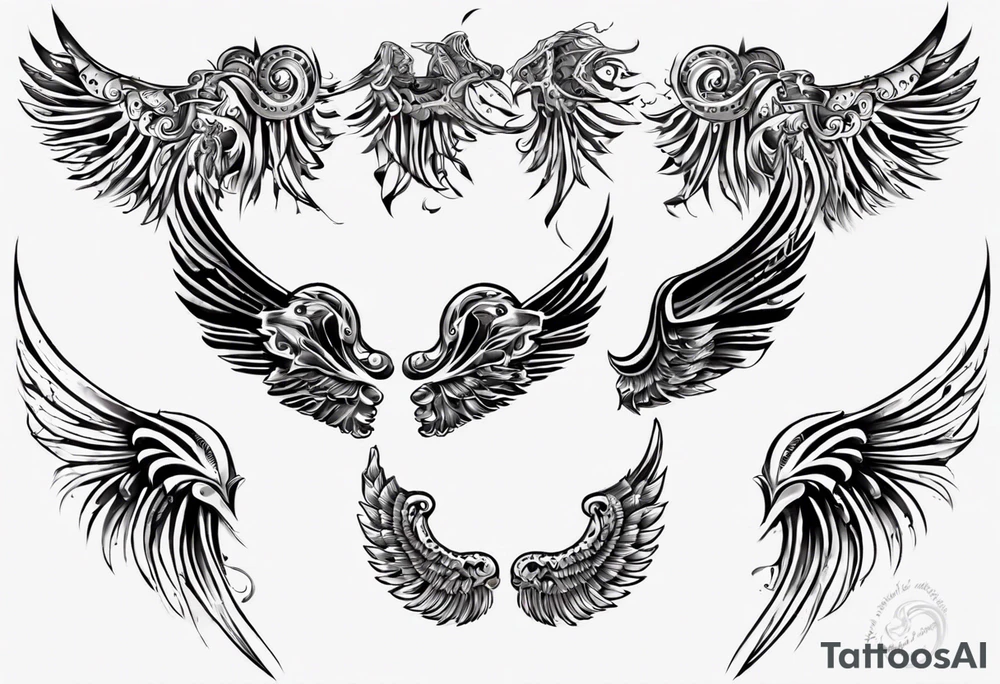 Wings with the dates (1) 09/12/2012 and (2) 24/10/2023 in between the wings tattoo idea