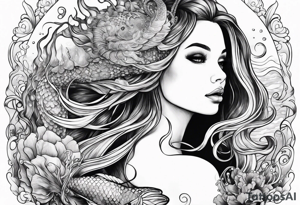 Mermaid swimming with jelly fish tattoo idea