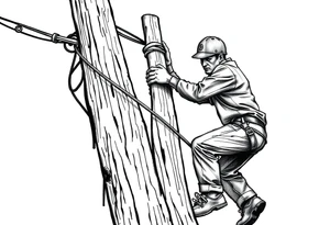 power lineman climbing a wooden 12kv pole. Make the pole a cross that has a hidden resemblance to god. tattoo idea