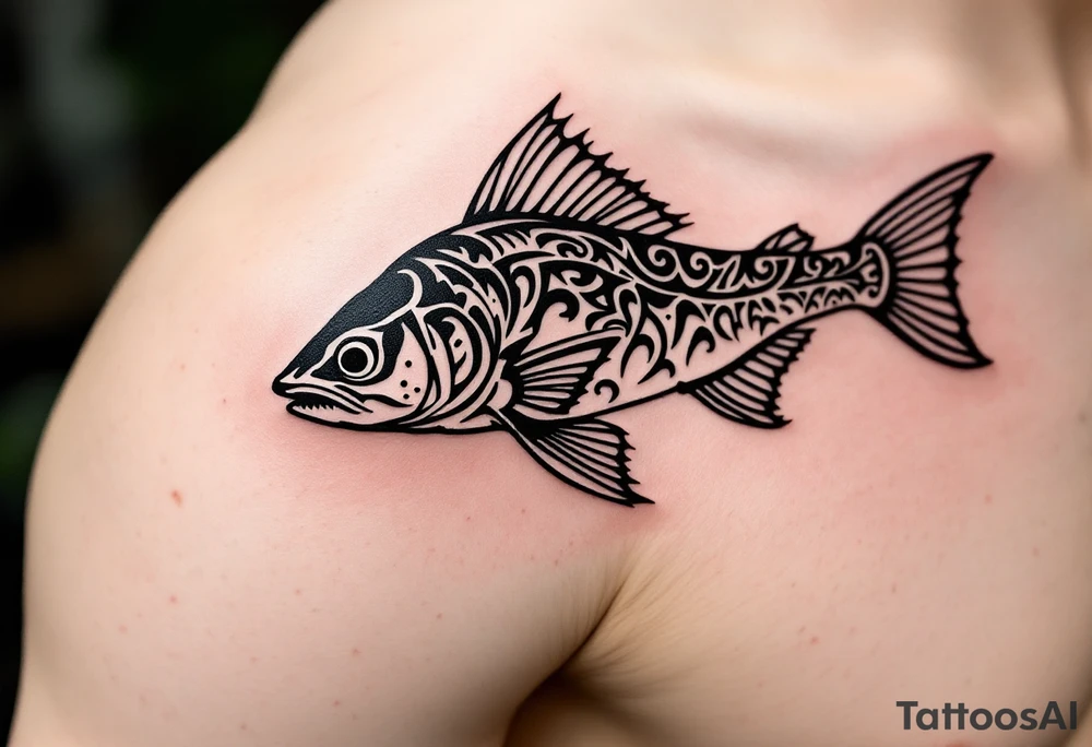 Blackwork Catfish Tattoo – A solid black ink catfish silhouette with detailed fin and barb textures created through negative space and dot shading. tattoo idea
